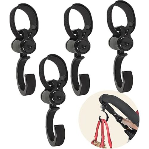 4pcs Stroller Hooks, Walker Hooks Wheelchair Hanging Hooks, 360° Rotation Baby Stroller Hooks Stroller Hanger Diaper Bag Hanger Stroller Bags Purse Organizer Stroller Wheelchair Walker Accessories.