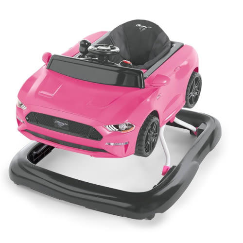 Bright Starts Ford Mustang 4-in-1 Pink Baby Activity Center & Push Walker with Removable Interactive Steering Wheel -Toy, 6 Months and up