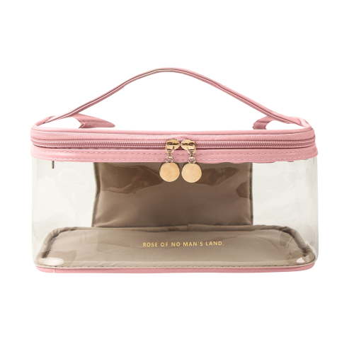 Large Clear Makeup Bag Big Travel Cosmetic Bag On-the-go Toiletry Bag with Handle Transparent Toiletries Bags Pouch for Purse Orangizer for Daily Essentials Pink