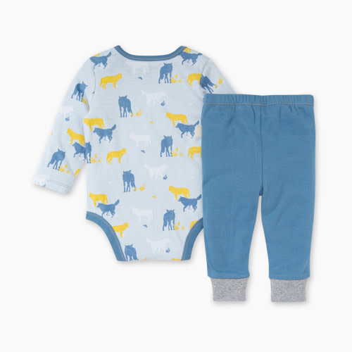Burt's Bees Baby Wolf Packed Bodysuit & Pant Set - Blue, 3-6 Months