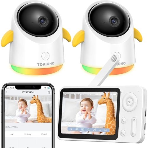 Baby Monitor with 2 Cameras and Audio WiFi/No WiFi: Baby Monitor WiFi Smartphone APP Control NightVision 4.3' Screen Smart Video Baby Monitor with Remote PTZ 2-Way Talk Motion & Cry Alert iOS/Android