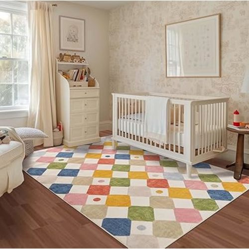 jinchan Area Rug 5x7 Kids Washable Indoor Floor Cover Non Slip Modern Soft Rug Living Room Diamond Carpet Holiday Decor for Nursery Dining Room Bedroom Circus on Cream