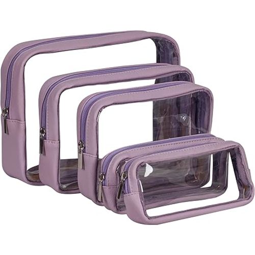 Remobia Hicol TSA Approved 5-Piece Diaper Bag Organizer Pouch Set Clear Waterproof TPU Kids Toiletry Storage Set Travel Packing Clutch Cube Bags for Baby Nursing (Purple)