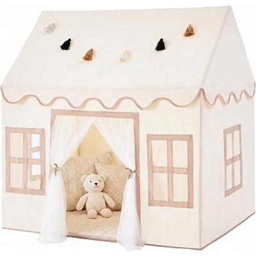Kids Play Tent Indoor: with Mat, Tassel Garland - Large Kids Tent Indoor Playhouse for Kids Toys for Boy Girl Birthday Gift