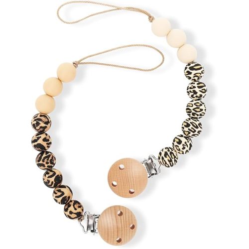 Pacifier Clips, 2PCS Silicone Soother Clips, BPA Free Pacifier Clip Pacifier Holder for Newborn Baby Boy Girl Gifts, Leopard Print