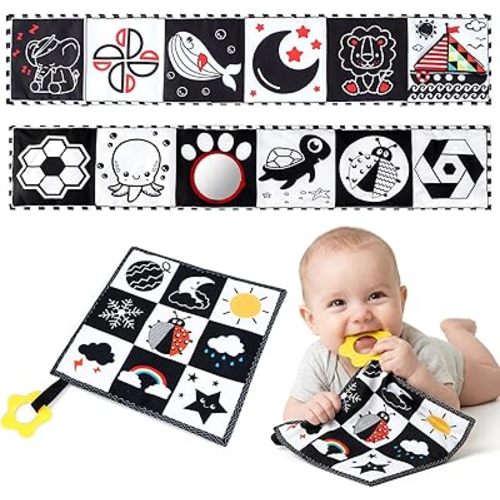 JONEG High Contrast Baby Toys for Newborn 0 3 6 12 Months, Black and White Baby Book - Visual Stimulation Brain Development Montessori Sensory Infant Essentials - Tummy Time, Boy Girl Shower Gifts