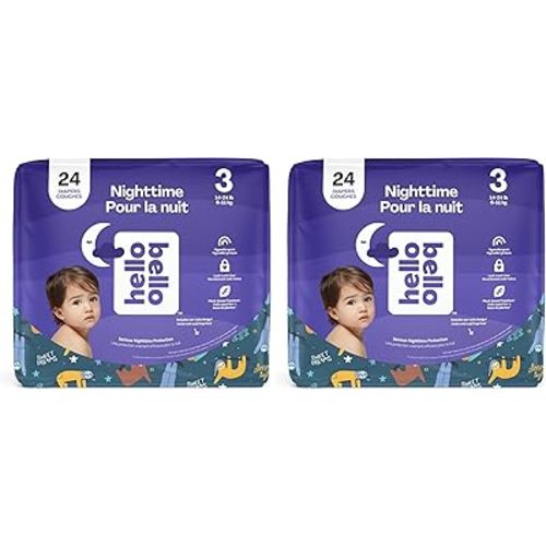 Hello Bello Premium Overnight Baby Diapers Size 3, 24 Count, Unisex, Ultra Absorbent and Soft, Eco-Friendly Disposable Diapers for Babies and Toddlers (Pack of 2)