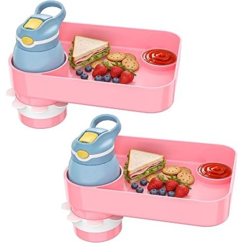 Kids Car Seat Tray, Travel Tray with Cup Holder for Toddler Baby, Kids Car Seat Food Snack Organizer for Road Trip, Stroller Snack Organizer Travel Must Haves Toddler Must Haves (Pink, 2 Packs)