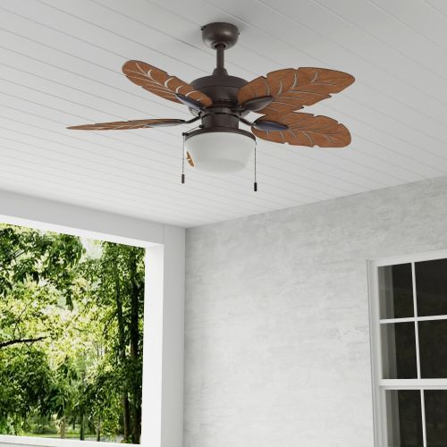 Harbor Breeze Waveport 44-in Aged Bronze with Covered Outdoor Downrod or Flush Mount Ceiling Fan With Light and Pull Chain Included