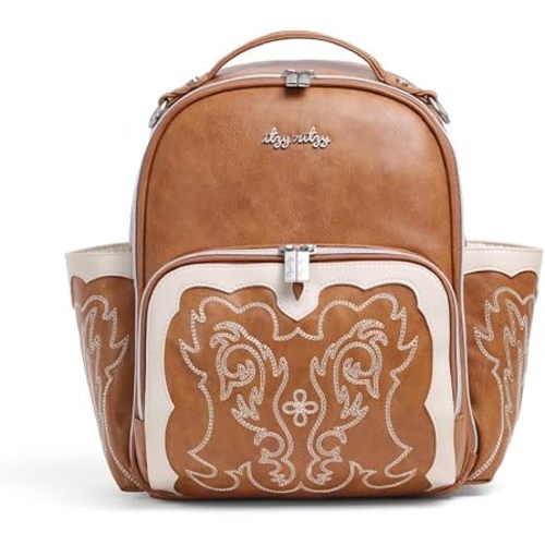 Itzy Ritzy Mini Diaper Bag Backpack - 10 Pockets with Changing Pad (Saddle)