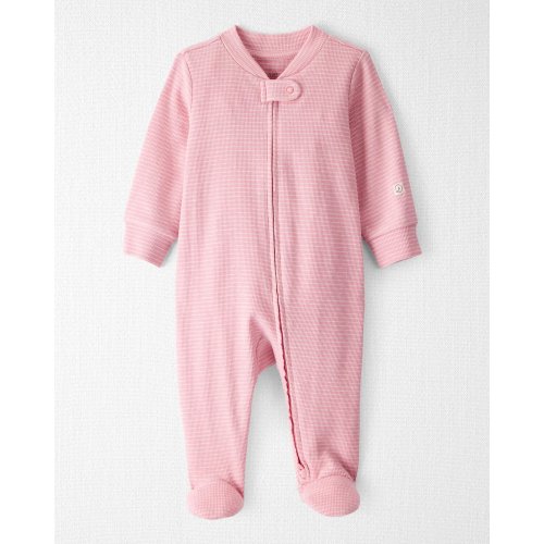Baby Girl Organic Cotton Sleep & Play in Pink Stripes - 3M