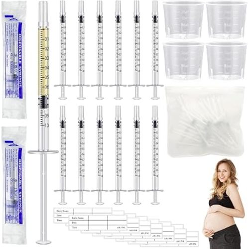 50PCS Colostrum Collector Kit - 1 ml Breast Milk Collector Breast Catcher with Stickers 20 ml Measuring Cups and No Needle Collection Bag Breast Colostrum Collection Gift Set for Breastfeeding