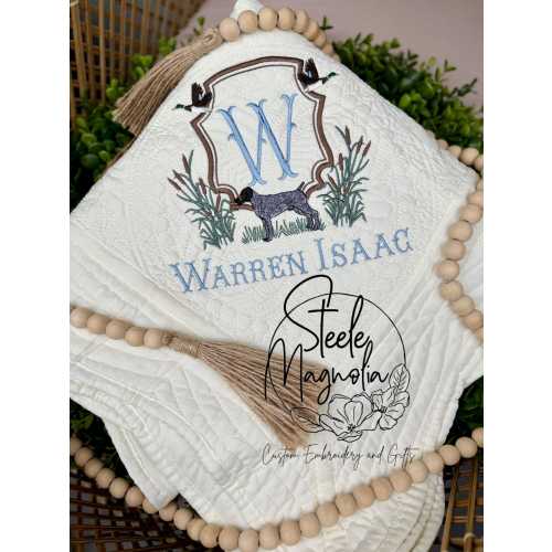 German Shorthaired Pointer Dog Mallard Baby Heirloom Quilt Hunting Nursery Embroidered Blanket Personalized GSP Baby Boy Blanket Baby Shower