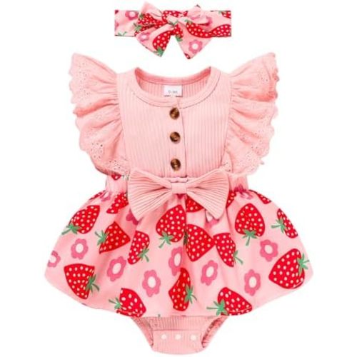 Sinhoon Baby Girl Clothes Newborn Ruffled Sleeveless Romper Floral Dreesy Bodysuit Heaedband 3pcs Baby Girl Summer Clothes