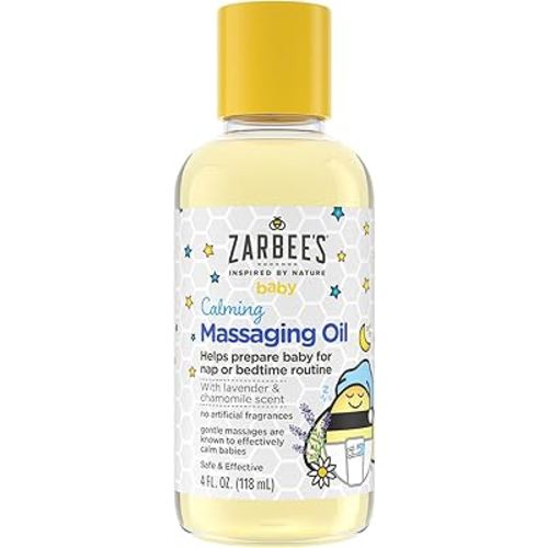 Zarbee's Baby Massage Oil, Calming and Soothing with Lavender and Chamomile to Help Sleep, 4oz Bottle
