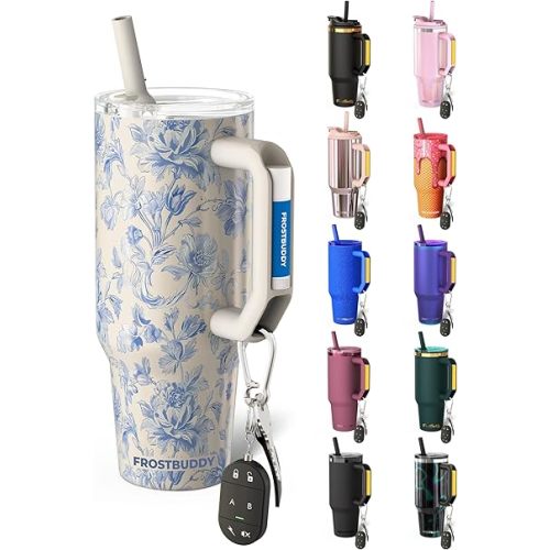 Thicc Buddy - 40 oz Stainless Steel Vacuum Insulated Tumbler with Lid and Straw for Water - Travel Mug Cupholder Friendly - Gifts for Women Men Him Her (Blue Floral)
