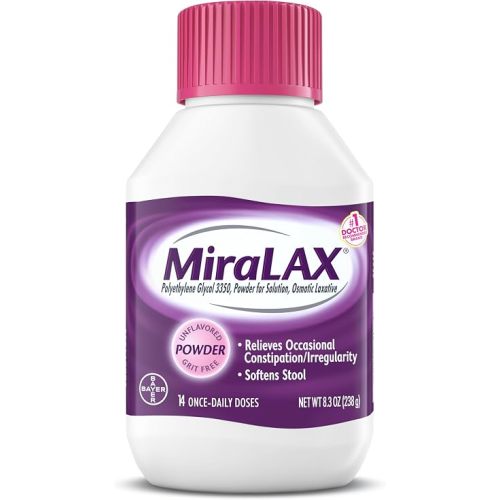 MiraLAX Laxative Powder, Gentle Constipation Relief, PEG 3350, Physician Recommended, No Harsh Side Effects, 14 Dose