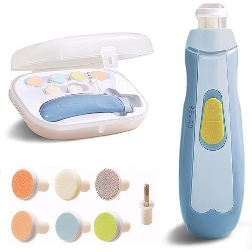 Baby Electric Nail File | Safe + Easy Baby Nail Trimmer, Baby Nail Clipper + Nail Filer Cutter for Newborn, Infant, Toddler, or Adults’ Fingernail/Toenails, 7 Buffer Pad, LED Light, Storage Case
