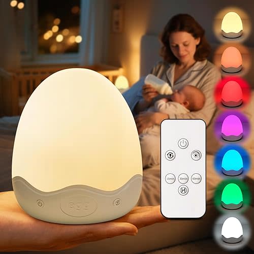 Baby Night Light for Kids,10 Brightness+10 Colors Egg Light for Nursery,Touch+Remote+3600mAh Rechargeable Egg Night Light for Baby Nursery,Warm Light for Breastfeeding 1h Timer&Portable,Newborn Gifts
