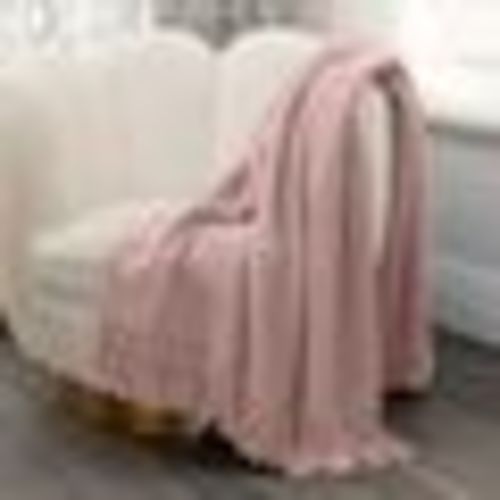 Nicole Miller Chloe Textured Soft Knit Throw Blanket with Tassels for Home, Couch, Bed, Living Room - 50" x 60 (Rose), Size:50" x 60", Pink