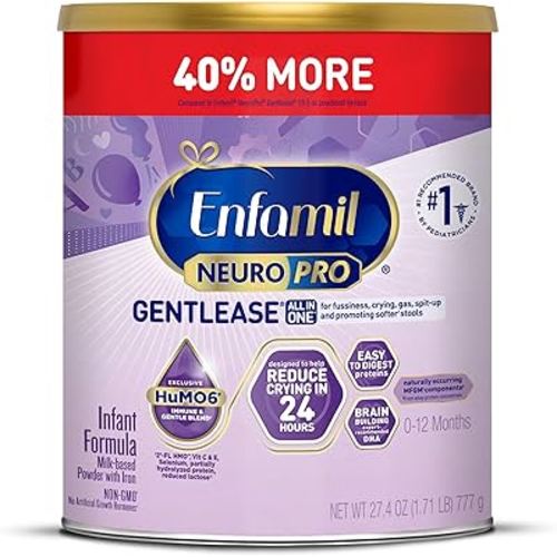 Enfamil NeuroPro Gentlease Baby Formula, Brain Building DHA, HuMO6 Immune Blend, Designed to Reduce Fussiness, Crying, Gas & Spit-up in 24 Hrs, Prebiotics to Promote Softer Stools, Baby Milk, 27.4 Oz