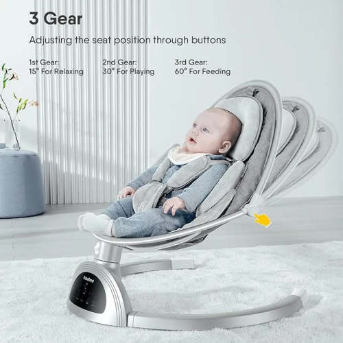 Portable Baby Swings 5 Speeds and Remote Control - Silver