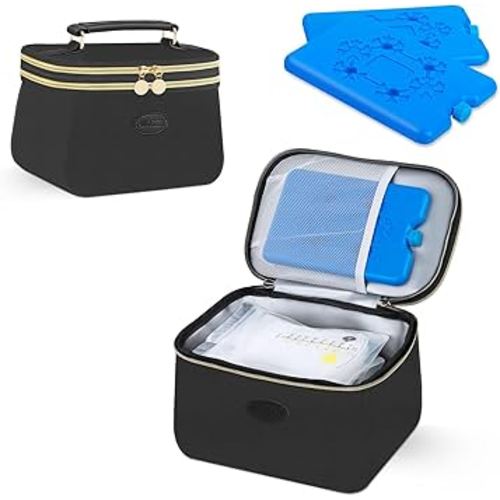 PIIOSER Breast Milk Cooler Bag with 2 Ice Pack, Fit 6 Freezer Breastmilk Storage Bags Up to 8Oz, Insulated Baby Bottles Tote Bag for Daycare and Breastfeeding Mom, Black