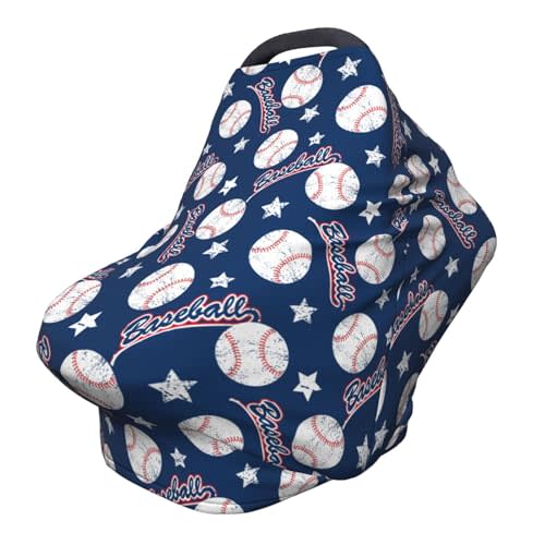 Baseball Baby Car Seat Canopy Cover Baby Stuff, Nursing Breastfeeding Covers Infant Carseat Cover for Boys and Girls Newborn Shower Gifts