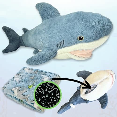 Shark 3-in-1 Plush with Glow-in-The-Dark Blanket - Lovable 29" Shark Pillow & Friend