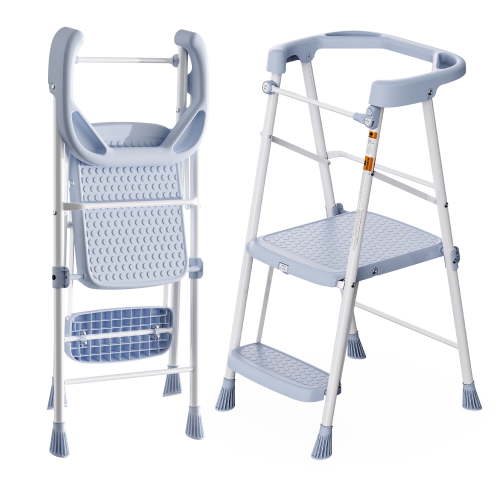 LevLad Toddler Kitchen Step Stool Helper for Kids, Foldable Learning Standing Tower for Kitchen Counter, Bathroom, Blue