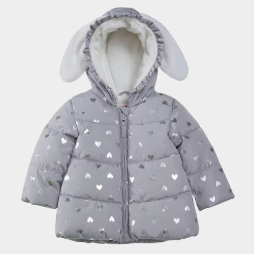 Rokka&Rolla Infant Girls' Fleece Puffer Jacket-Baby Warm Winter Coat-Gray Heart, size 6-9 Months