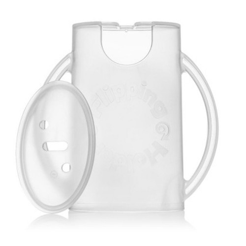 Flipping Holder Food Pouch Holder No Squeeze, flips over to hold drink boxes and juice pouches, easy grip handles and lid