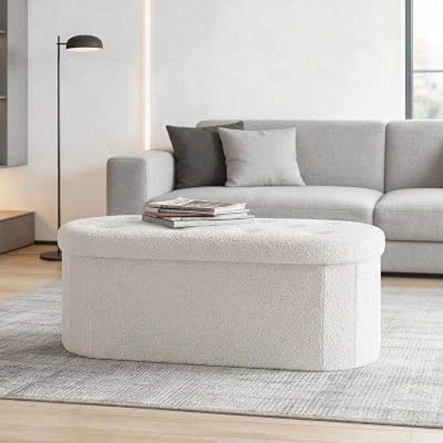DUMOS 43 Inch Storage Ottoman Bench End of Bed, White
