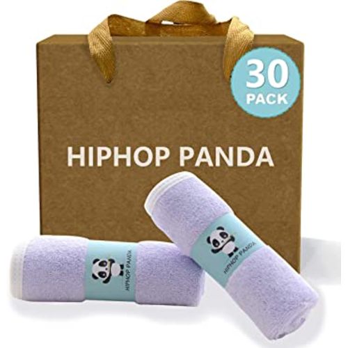 HIPHOP PANDA Baby Washcloths, Rayon Made from Bamboo - 2 Layer Ultra Soft Absorbent Newborn Bath Face Towel - Reusable Baby Wipes for Delicate Skin - Purple, 30 Pack