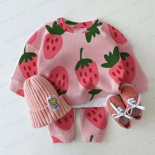 Baby Toddler Strawberry Waffle Sweatshirt 2-piece Set