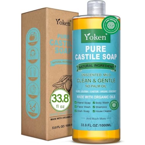 Yoken Pure Castile Liquid Soap 33.8 Oz Unscent add Organic Oil EWG Verified