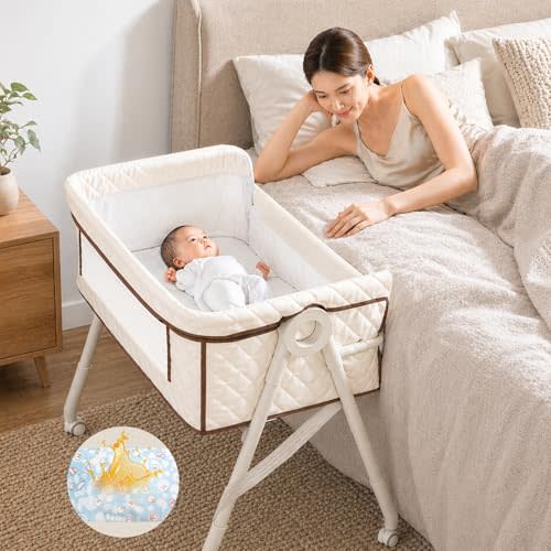 Baby Bassinet, Bassinet Bedside Sleeper for Baby, 3 in 1 Bedside Bassinet | Bassinets for Newborn with Wheels, Mattress, Waterproof Sheet, Mosquito Net, Breathable Mesh, Portable Baby Crib
