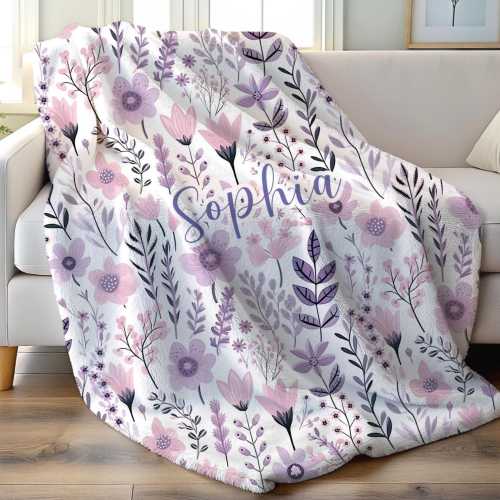 Personalized Plush Blanket Floral Throw for Girls Gift for Baby Shower Nursery Decor Pink Name Blanket Custom Soft Throw Gift for Her