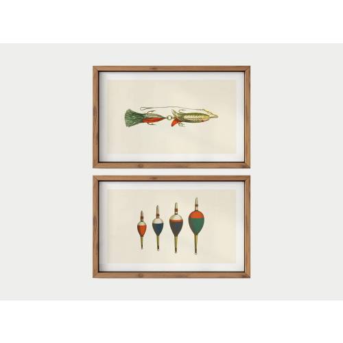 Old Time Fishing Art Posters Retro Fishing Gear Prints Set of 2 Fisherman Wall Prints Vintage Angling Artwork Fishing Gift for Dad