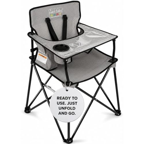 ciao! baby Portable High Chair, for Travel and Camping, Grey Check