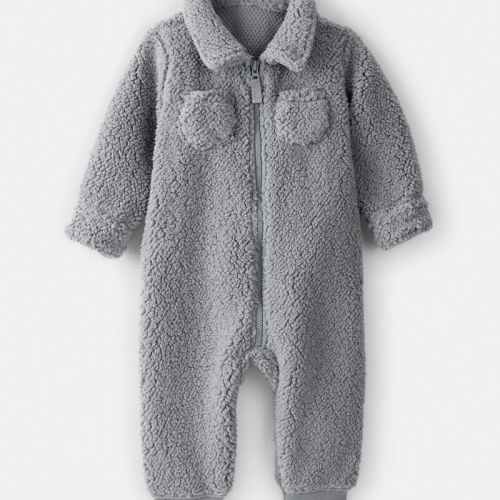Baby Boy Sherpa Pocket Zip-Up Jumpsuit - Grey | Carter’s Oshkosh Canada