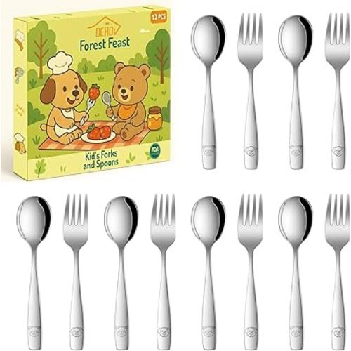 Toddler Eating Utensils Set,Set Of 12 Food Grade Stainless Steel Silverware Sets For Kids,Dishwasher Safe Children Small Metal Spoons And Forks Flatware Sets
