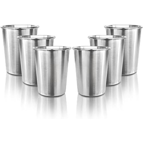 6 Pack 8 oz Stainless Steel Kids Cups, Children's Pint Cups, Stackable Metal Cups, Shatterproof Drinking Glasses