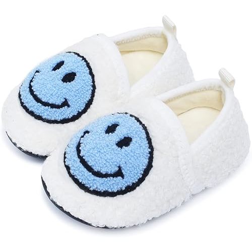 Kids Slippers Toddler Smile Face House Slippers Indoor Home Non-Slip Rubber Sole Shoes Warm Cozy Socks