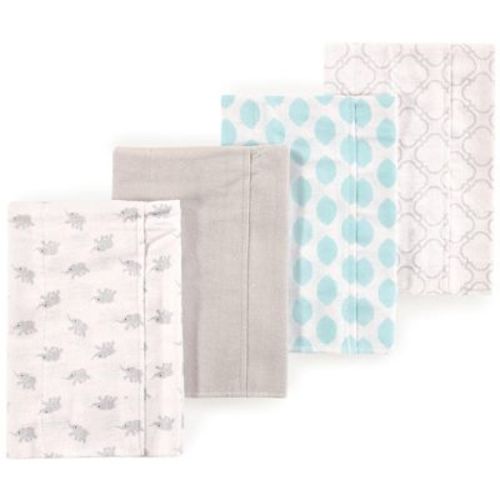 Little Treasure Luvable Friends Baby Flannel Burp Cloths 4pk, Mint Elephant