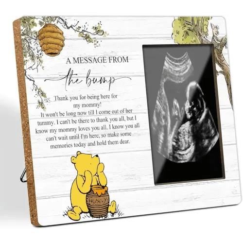 Winnie Classic Pooh Baby Shower Gender Reveal Sign - Sonogram Picture Frame, Pregnancy Milestone Keepsake for Expectant Mother (4x6 Inch Photo)