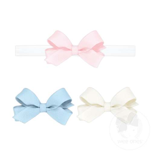 GIFT PACK! Three Tiny Grosgrain Hair Bows and One Add-A-Bow Band - PPK,MIB,OFW / NEWBORN (0-6 MONTHS) | Wee Ones Hair Bows & Accessories
