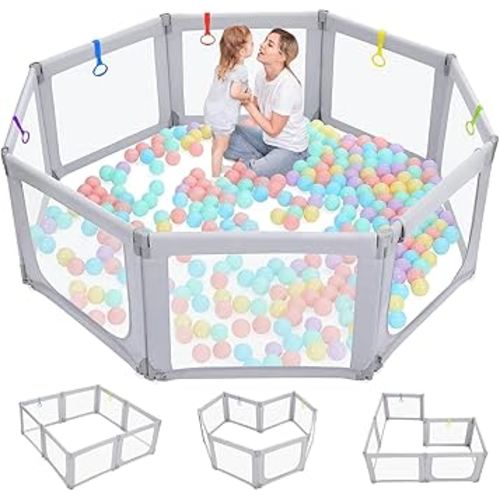Dripex Foldable Playpen for Babies and Toddlers, 71"×69" Extra Large Baby Playpen, Indoor & Outdoor Safety Gate Collapsible Play Pen, Baby Fence Play Area with Visible Mesh, Grey