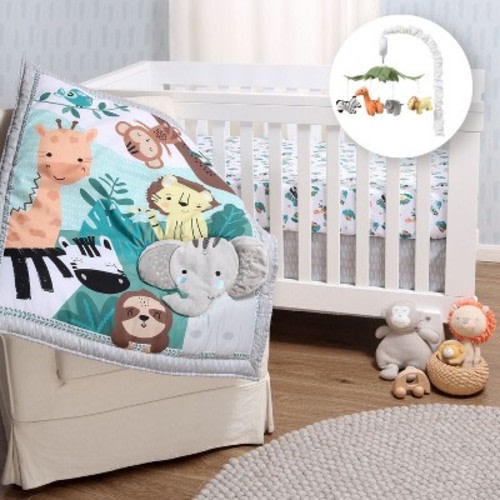 The Peanutshell Safari Adventures Crib Bedding Set and Mobile - 4 Piece Set