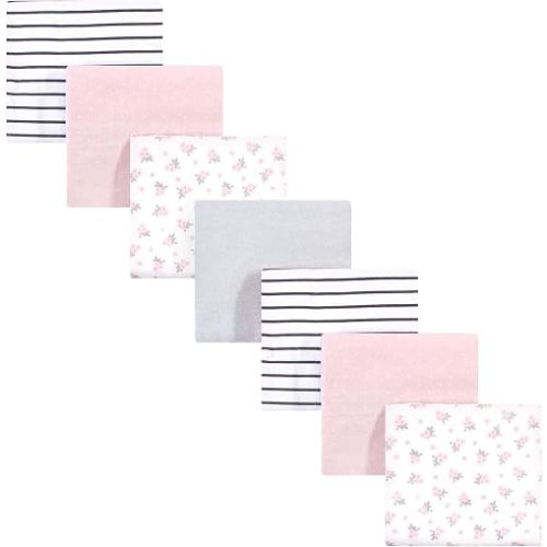 Hudson Baby Unisex Baby Cotton Flannel Receiving Blankets Bundle, Gray Pink Floral, One Size